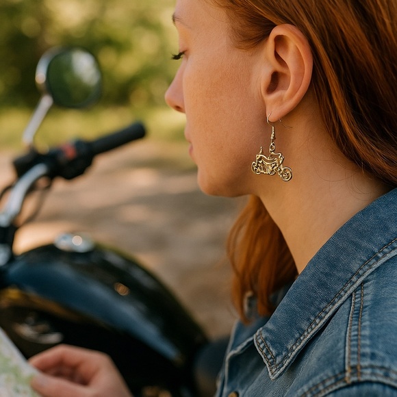 Ellies Boutique Jewelry - NWOT Gold Motorcycle Dangle Earrings Ellie’s Boutique